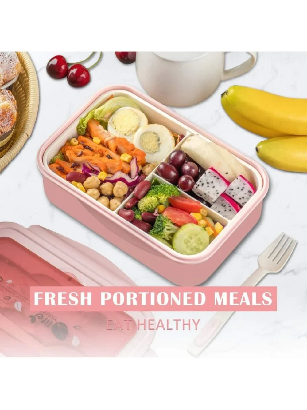 Durable 1100 ML Bento Lunch Box for Adults & Kids - BPA-Free, On-the-Go Meal